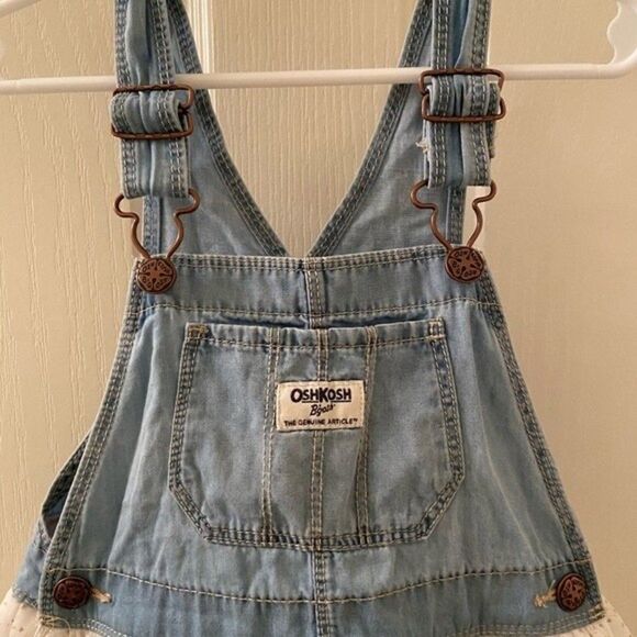 Oshkosh B'gosh Overall Dress Denim White Tulle Metallic Gold Polka Dots Size 4T - Picture 2 of 6